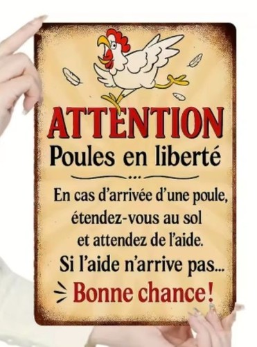 Plaque murale attention - murale, poules